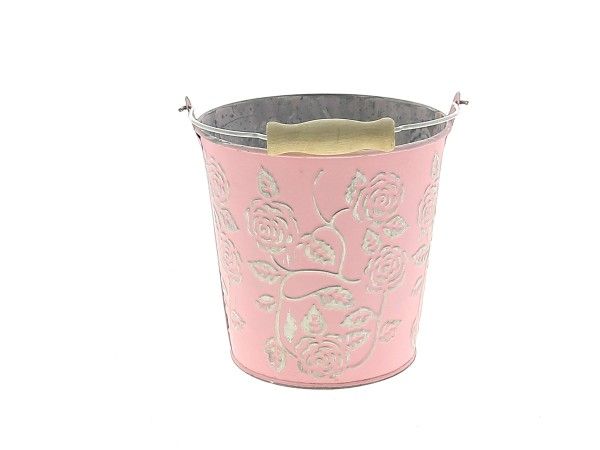 22NG1039-PK SEAU ZINC FLEUR ROSE