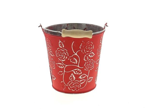 22NG1039-R SEAU ZINC FLEUR ROUGE