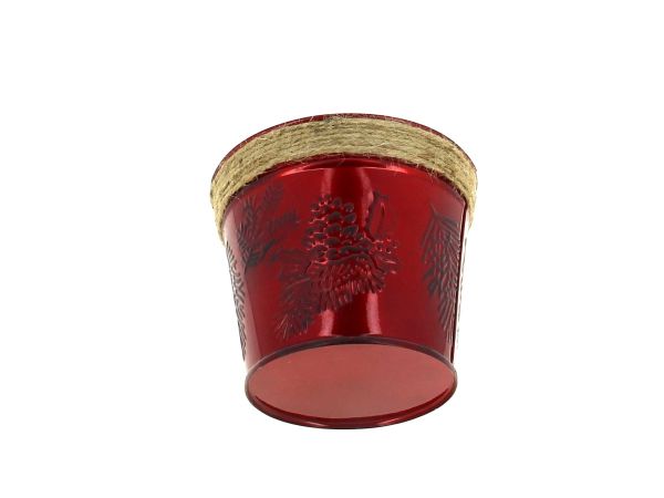 24NG2371 CACHE-POT ROUGE REBORD CORDE